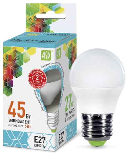 Лампа светодиодная ASD Standart G45 Шар E27 220В 5Вт 450Лм 4000К 45х78мм фото Лампа светодиодная ASD Standart G45 Шар E27 220В 5Вт 450Лм 4000К 45х78мм картинка